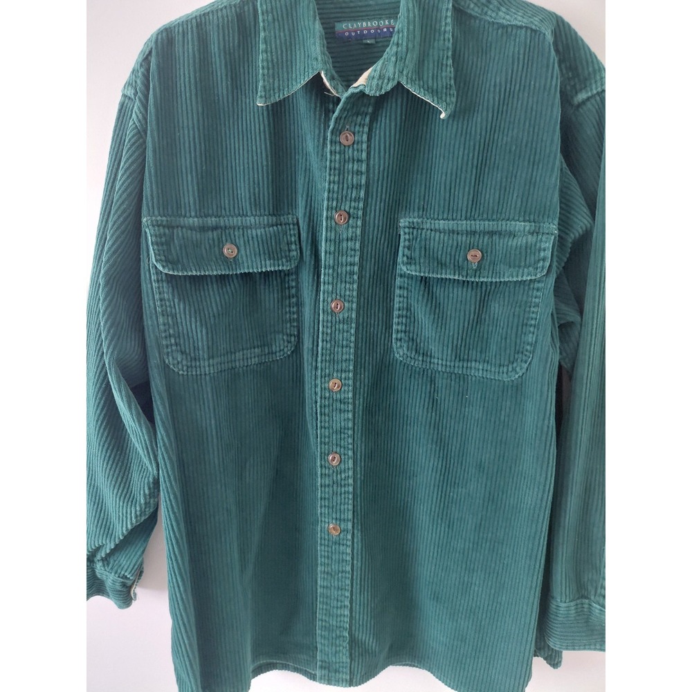 Claybrooke Outdoors Men's L Green Corduroy Shirt Button Down Retro Workwear